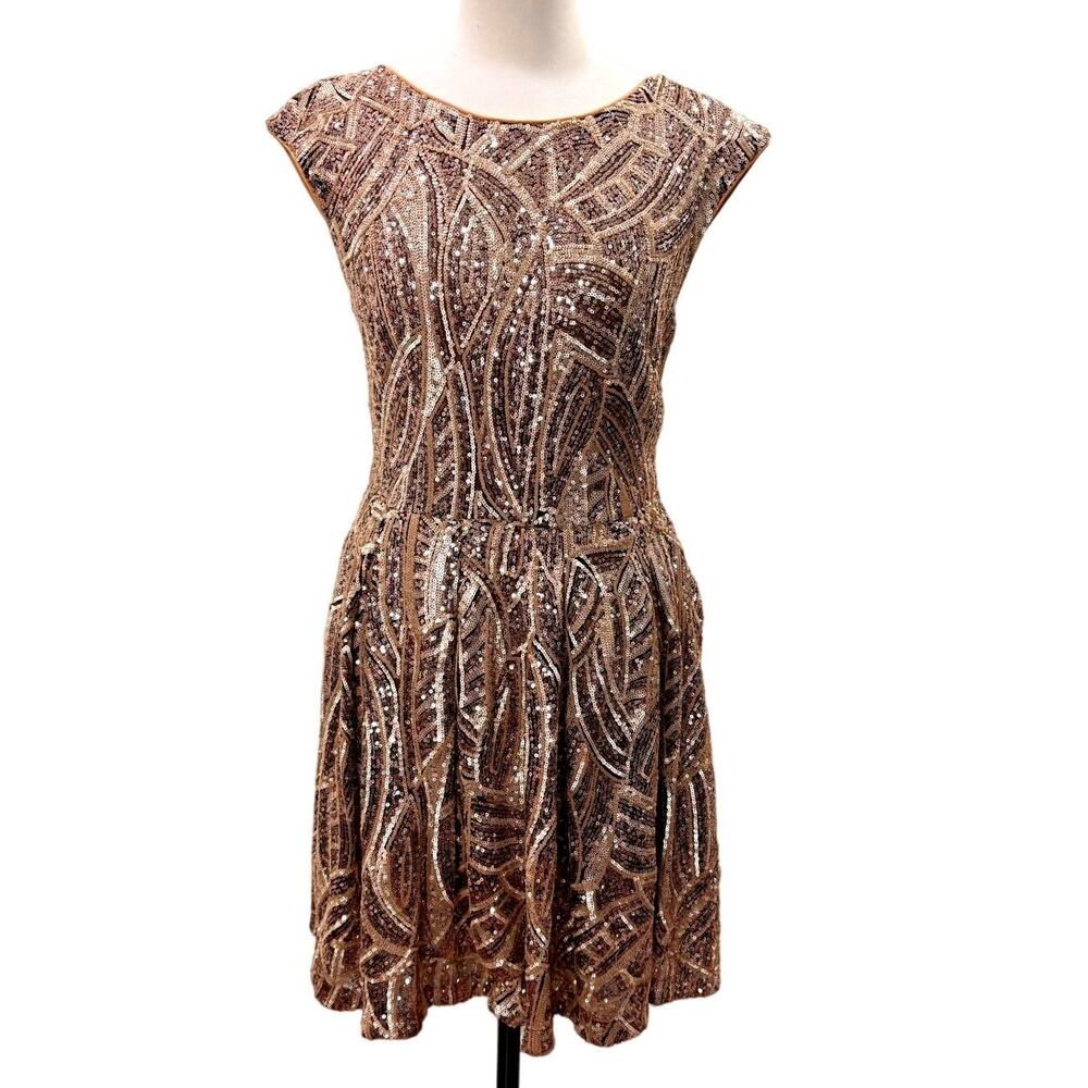 Badgley Mischka Belle US 6 Sequin Dress Rose Gold Cutout Party Holiday‎ New Year